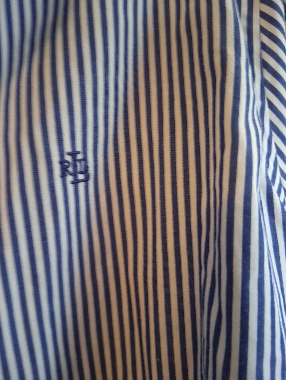 Lauren Ralph Lauren Blue & White Stripe Button-Up Non Iron Shirt SZ 2X Monogram - Picture 2 of 6